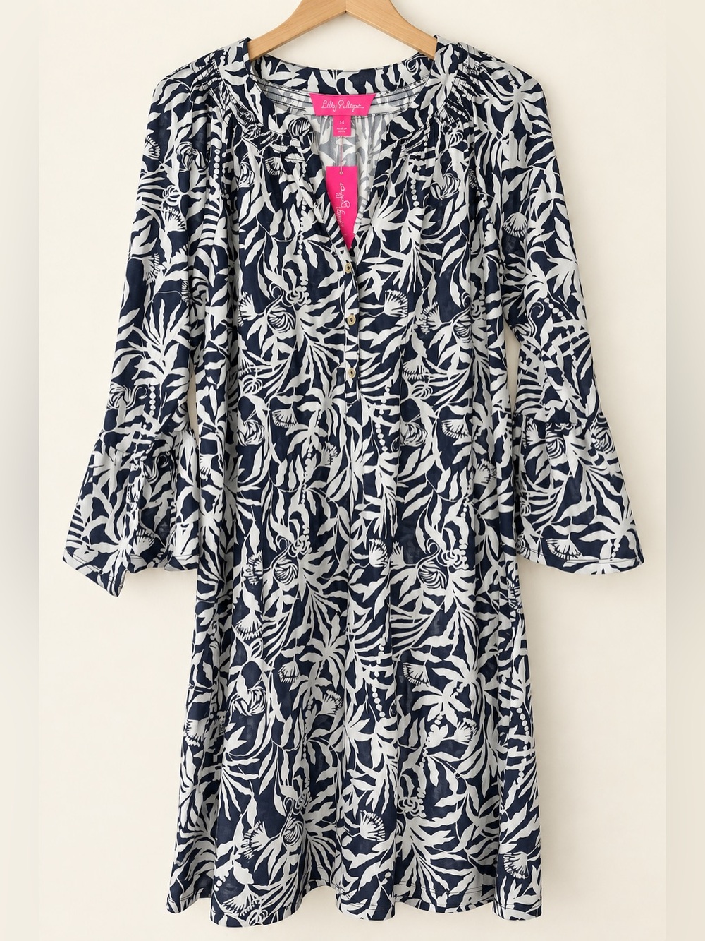 Lilly Pulitzer Norris 3/4 Sleeve Dress XL Low Tide Navy Flocking To Paradise NWT